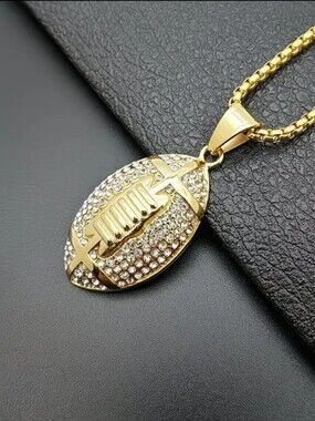 Unisex Rhinestone Football Rugby Stainless Steel Pendant